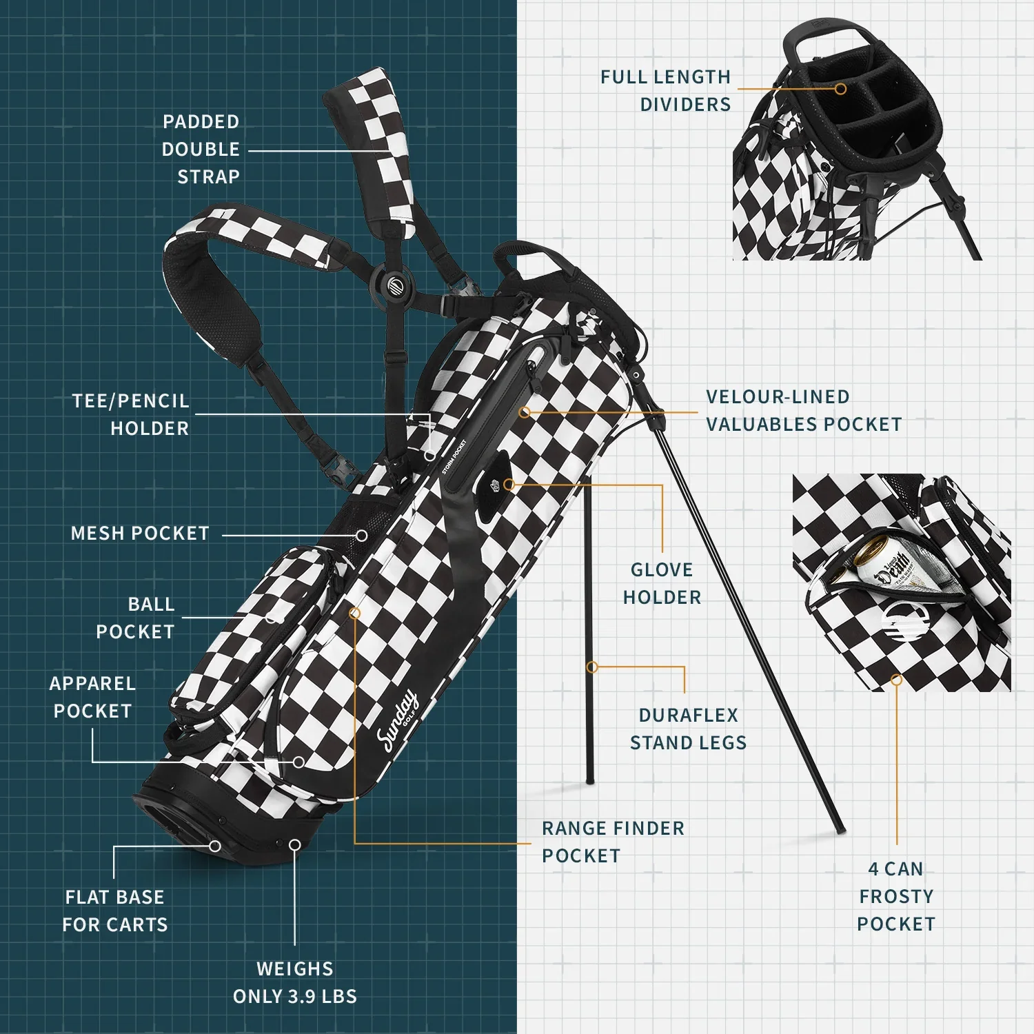 El Camino | Black/White Checker Mid Size Stand Bag - Image 2